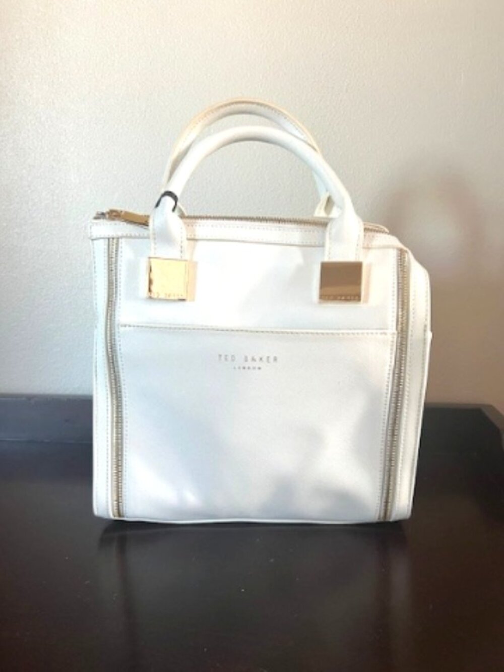 TED BAKER London “Taria” Crosshatch Zip Bowler Bag – White – *NWT*